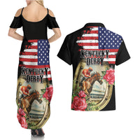 Kentucky Horseshoe Racing Rose Couples Matching Summer Maxi Dress and Hawaiian Shirt Grunge American Flag Vintage Style - Wonder Print Shop