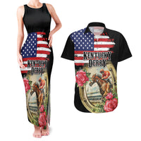 Kentucky Horseshoe Racing Rose Couples Matching Tank Maxi Dress and Hawaiian Shirt Grunge American Flag Vintage Style - Wonder Print Shop