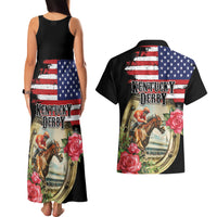 Kentucky Horseshoe Racing Rose Couples Matching Tank Maxi Dress and Hawaiian Shirt Grunge American Flag Vintage Style - Wonder Print Shop