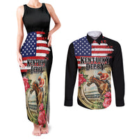 Kentucky Horseshoe Racing Rose Couples Matching Tank Maxi Dress and Long Sleeve Button Shirt Grunge American Flag Vintage Style - Wonder Print Shop