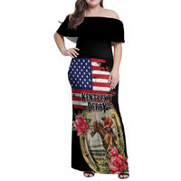 Kentucky Horseshoe Racing Rose Family Matching Off Shoulder Maxi Dress and Hawaiian Shirt Grunge American Flag Vintage Style - Wonder Print Shop