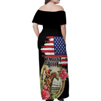 Kentucky Horseshoe Racing Rose Family Matching Off Shoulder Maxi Dress and Hawaiian Shirt Grunge American Flag Vintage Style - Wonder Print Shop