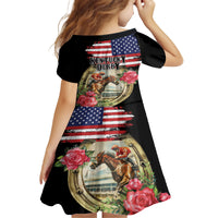 Kentucky Horseshoe Racing Rose Family Matching Off Shoulder Short Dress and Hawaiian Shirt Grunge American Flag Vintage Style - Wonder Print Shop