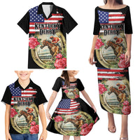 Kentucky Horseshoe Racing Rose Family Matching Puletasi and Hawaiian Shirt Grunge American Flag Vintage Style - Wonder Print Shop