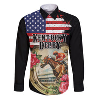 Kentucky Horseshoe Racing Rose Family Matching Short Sleeve Bodycon Dress and Hawaiian Shirt Grunge American Flag Vintage Style - Wonder Print Shop