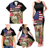 Kentucky Horseshoe Racing Rose Family Matching Tank Maxi Dress and Hawaiian Shirt Grunge American Flag Vintage Style - Wonder Print Shop