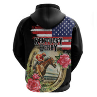 Kentucky Horseshoe Racing Rose Hoodie Grunge American Flag Vintage Style - Wonder Print Shop