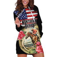 Kentucky Horseshoe Racing Rose Hoodie Dress Grunge American Flag Vintage Style - Wonder Print Shop