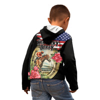 Kentucky Horseshoe Racing Rose Kid Hoodie Grunge American Flag Vintage Style - Wonder Print Shop