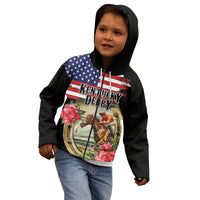 Kentucky Horseshoe Racing Rose Kid Hoodie Grunge American Flag Vintage Style - Wonder Print Shop