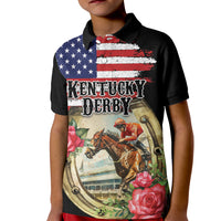Kentucky Horseshoe Racing Rose Kid Polo Shirt Grunge American Flag Vintage Style - Wonder Print Shop