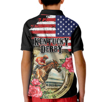 Kentucky Horseshoe Racing Rose Kid Polo Shirt Grunge American Flag Vintage Style - Wonder Print Shop