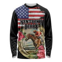 Kentucky Horseshoe Racing Rose Long Sleeve Shirt Grunge American Flag Vintage Style - Wonder Print Shop