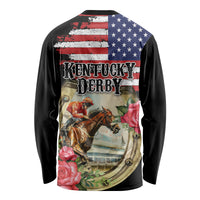 Kentucky Horseshoe Racing Rose Long Sleeve Shirt Grunge American Flag Vintage Style - Wonder Print Shop