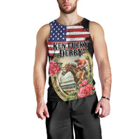 Kentucky Horseshoe Racing Rose Men Tank Top Grunge American Flag Vintage Style - Wonder Print Shop