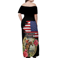Kentucky Horseshoe Racing Rose Off Shoulder Maxi Dress Grunge American Flag Vintage Style - Wonder Print Shop