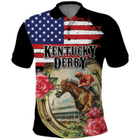 Kentucky Horseshoe Racing Rose Polo Shirt Grunge American Flag Vintage Style - Wonder Print Shop