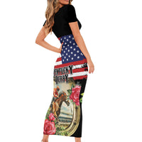 Kentucky Horseshoe Racing Rose Short Sleeve Bodycon Dress Grunge American Flag Vintage Style - Wonder Print Shop