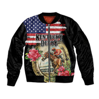 Kentucky Horseshoe Racing Rose Sleeve Zip Bomber Jacket Grunge American Flag Vintage Style - Wonder Print Shop