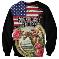 Kentucky Horseshoe Racing Rose Sweatshirt Grunge American Flag Vintage Style - Wonder Print Shop