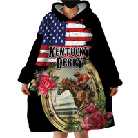 Kentucky Horseshoe Racing Rose Wearable Blanket Hoodie Grunge American Flag Vintage Style - Wonder Print Shop