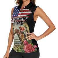 Kentucky Horseshoe Racing Rose Women Sleeveless Polo Shirt Grunge American Flag Vintage Style - Wonder Print Shop