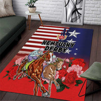 Kentucky Horses Racing Area Rug Roses Road with US Flag Style