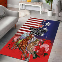 Kentucky Horses Racing Area Rug Roses Road with US Flag Style