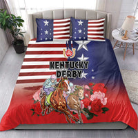 Kentucky Horses Racing Bedding Set Roses Road with US Flag Style