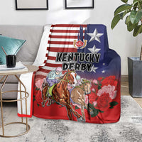 Kentucky Horses Racing Blanket Roses Road with US Flag Style
