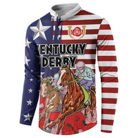 Kentucky Horses Racing Button Sweatshirt Roses Road with US Flag Style