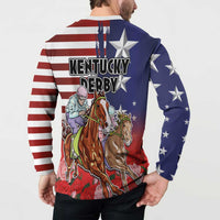 Kentucky Horses Racing Button Sweatshirt Roses Road with US Flag Style