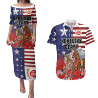 Kentucky Horses Racing Couples Matching Puletasi and Hawaiian Shirt Roses Road with US Flag Style