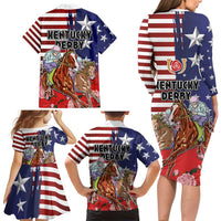 Kentucky Horses Racing Family Matching Long Sleeve Bodycon Dress and Hawaiian Shirt Roses Road with US Flag Style