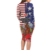 Kentucky Horses Racing Family Matching Long Sleeve Bodycon Dress and Hawaiian Shirt Roses Road with US Flag Style