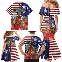 Kentucky Horses Racing Family Matching Mermaid Dress and Hawaiian Shirt Roses Road with US Flag Style