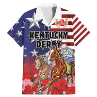 Kentucky Horses Racing Family Matching Mermaid Dress and Hawaiian Shirt Roses Road with US Flag Style