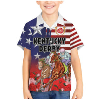 Kentucky Horses Racing Family Matching Mermaid Dress and Hawaiian Shirt Roses Road with US Flag Style
