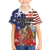 Kentucky Horses Racing Family Matching Off The Shoulder Long Sleeve Dress and Hawaiian Shirt Roses Road with US Flag Style