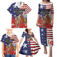 Kentucky Horses Racing Family Matching Puletasi and Hawaiian Shirt Roses Road with US Flag Style