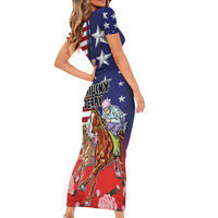 Kentucky Horses Racing Family Matching Short Sleeve Bodycon Dress and Hawaiian Shirt Roses Road with US Flag Style