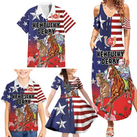Kentucky Horses Racing Family Matching Summer Maxi Dress and Hawaiian Shirt Roses Road with US Flag Style