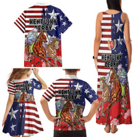 Kentucky Horses Racing Family Matching Tank Maxi Dress and Hawaiian Shirt Roses Road with US Flag Style