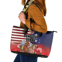 Kentucky Horses Racing Leather Tote Bag Roses Road with US Flag Style