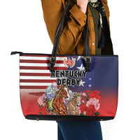 Kentucky Horses Racing Leather Tote Bag Roses Road with US Flag Style