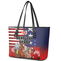 Kentucky Horses Racing Leather Tote Bag Roses Road with US Flag Style