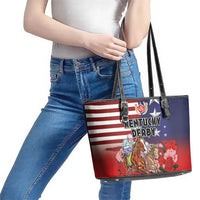 Kentucky Horses Racing Leather Tote Bag Roses Road with US Flag Style