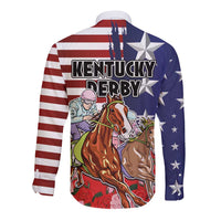 Kentucky Horses Racing Long Sleeve Button Shirt Roses Road with US Flag Style