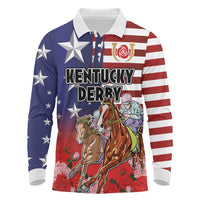 Kentucky Horses Racing Long Sleeve Polo Shirt Roses Road with US Flag Style