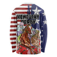 Kentucky Horses Racing Long Sleeve Shirt Roses Road with US Flag Style